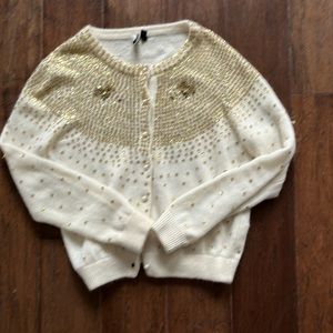 Vintage 2000s Top Shop Cream Cardigan with Gold Sequins and Pearl Buttons